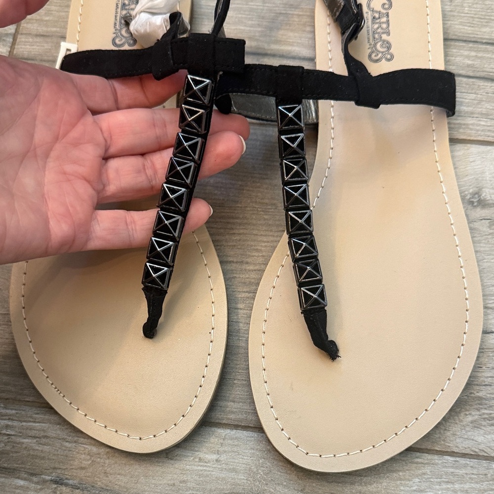 Carlos by Carlos Santana Black Studded T-Strap Women’s Sandals